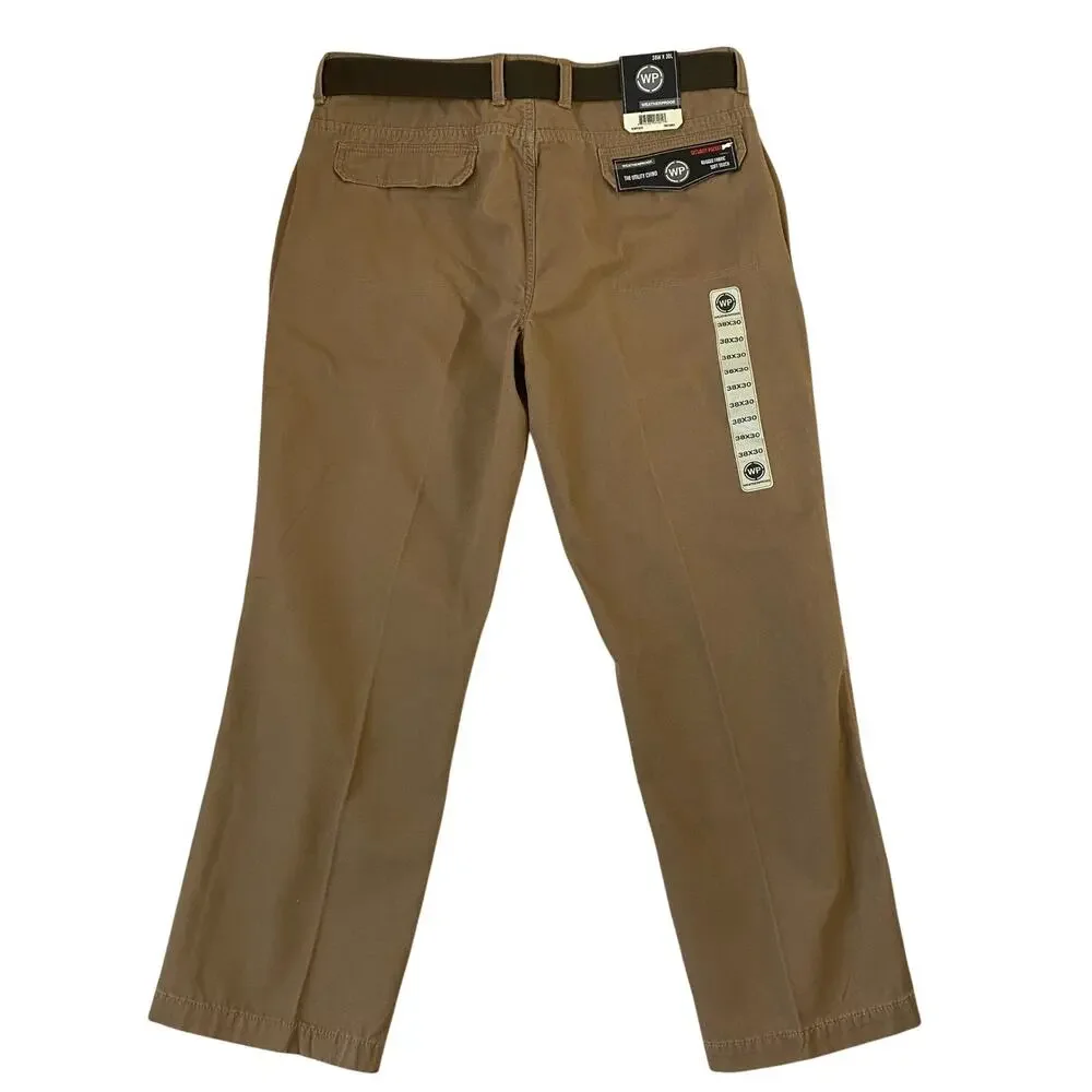 Weatherproof Mens Utility Chino The Utility Chino Pants 38x30 Camel Belted NWT - Picture 2 of 9